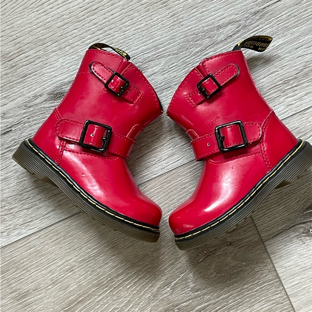 Red patent leather Jiffy Dr. Marten boots 6c